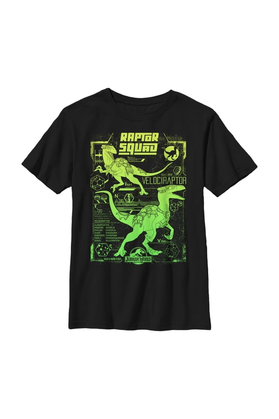 Boy's Jurassic World Raptor Squad Statistics Graphic Tee Black X Large