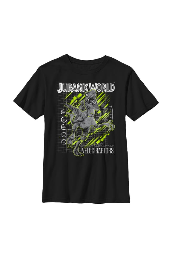 Boy's Jurassic World Raptor Statistics Graphic Tee Black Small
