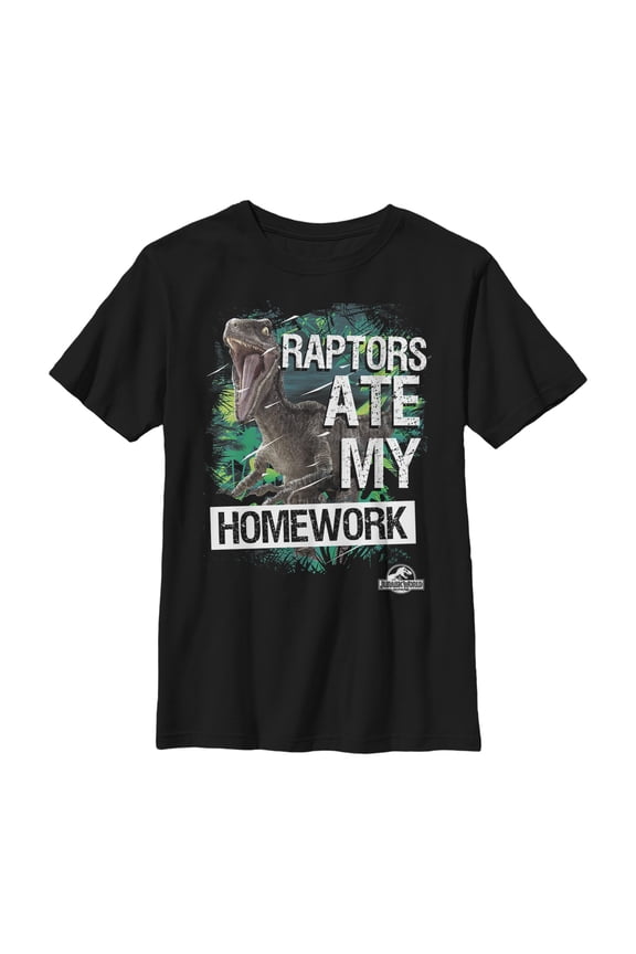 Boy's Jurassic World Raptors Ate My Homework Graphic Tee Black Large