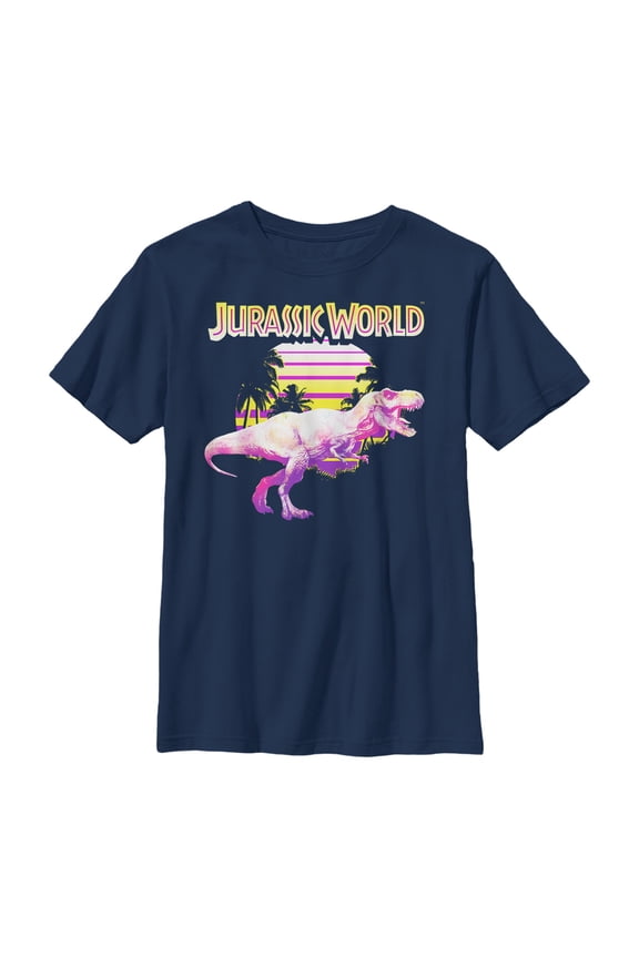 Boy's Jurassic World Retro T. Rex Sunset Graphic Tee Navy Blue X Large