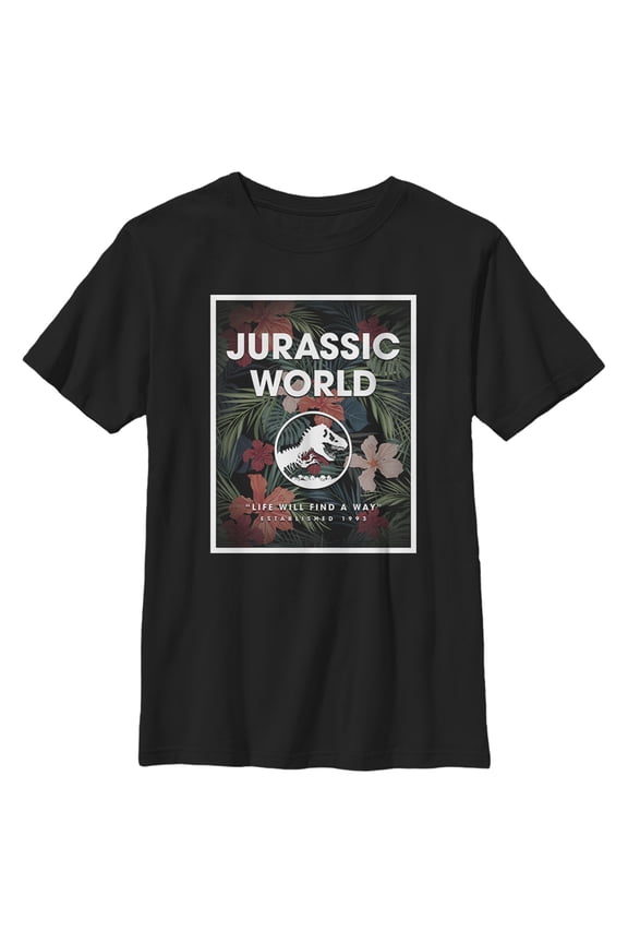 Boy's Jurassic World Tropical Poster Graphic Tee Black Large