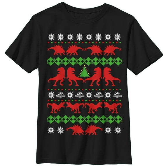 Boy's Jurassic World Ugly Christmas T.Rex  Graphic Tee Black Medium
