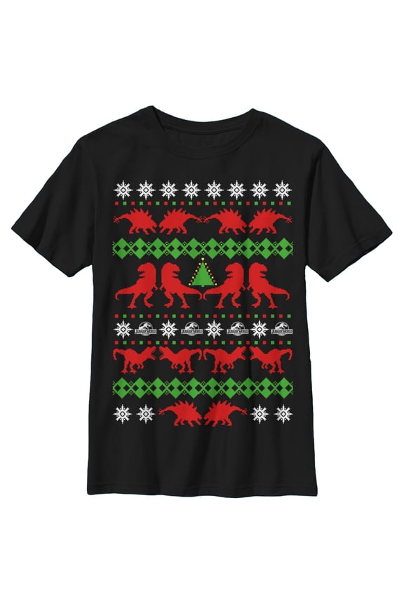 Boy's Jurassic World Ugly Christmas T.Rex Graphic Tee Black Small