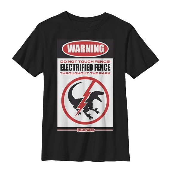 Boy's Jurassic World Warning Electrified Fence Graphic Tee Black Large