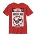 thumbnail image 1 of Boy's Jurassic World Warning Electrified Fence  Graphic Tee Red Medium, 1 of 3