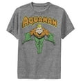 thumbnail image 1 of Boy's Justice League Aquaman Dives In  Performance Graphic Tee Charcoal Heather Small, 1 of 4