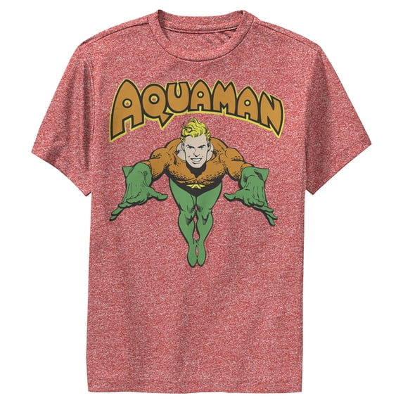 Boy's Justice League Aquaman Dives In Performance Graphic Tee Red Heather X Large
