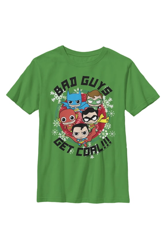 Boy's Justice League Bad Guys Get Coal Graphic Tee Kelly Green Medium