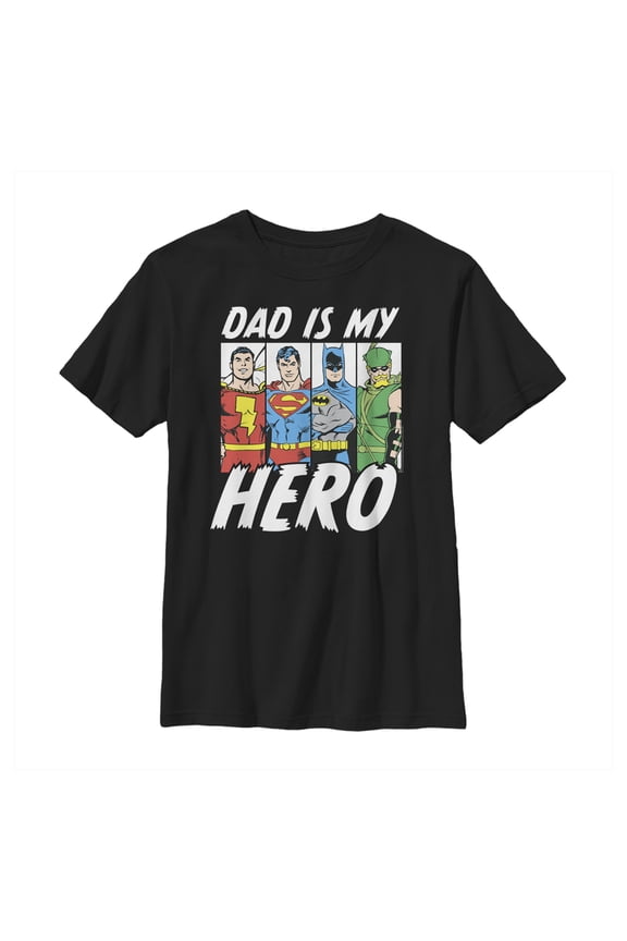 Boy's Justice League Father's Day Dad is Hero  Graphic Tee Black Small