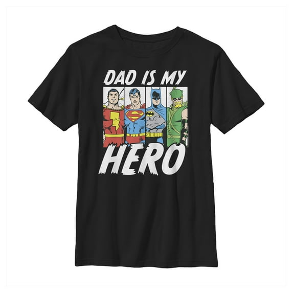 Boy's Justice League Father's Day Dad is Hero Graphic Tee Black X Large