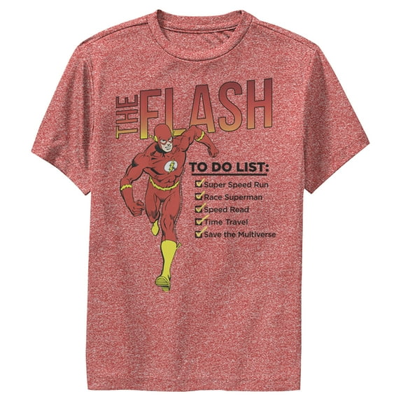 Boy's Justice League Flash To Do List Performance Graphic Tee Red Heather Small