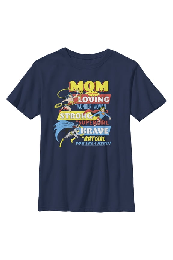 Boy's Justice League Mom You Are a Hero! Graphic Tee Navy Blue Large