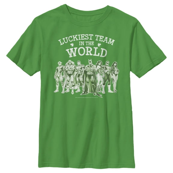 Boy's Justice League St. Patrick's Day Luckiest Team in the World  Graphic Tee Kelly Green Small