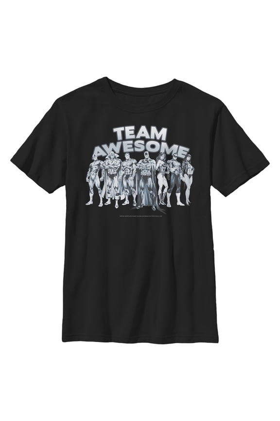 Boy's Justice League Team Awesome Line-up Graphic Tee Black Medium
