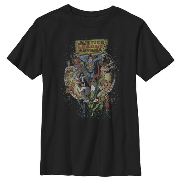 Boy's Justice League Vintage Hero Collage  Graphic Tee Black Large