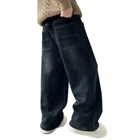Boy's Kids Baggy Jeans Elastic Waist Pull on Denim Pants Summer Casual Fashion Straight Wide Leg Jeans Oversized Boyfriend