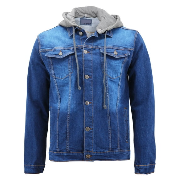 Boy's Kids Classic Button Up Removable Hood Slim Fit Stretch Denim Jean Jacket (Stone Wash Blue, 16)