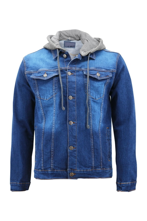 Boy's Kids Classic Button Up Removable Hood Slim Fit Stretch Denim Jean Jacket (Stone Wash Blue, 18)