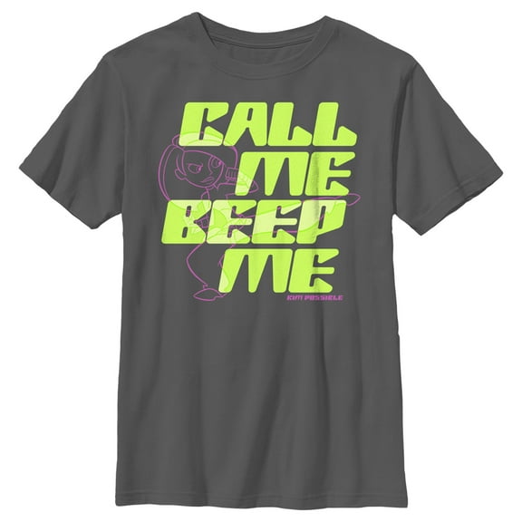 Boy's Kim Possible Call Me Beep Me Kim  Graphic Tee Charcoal Large