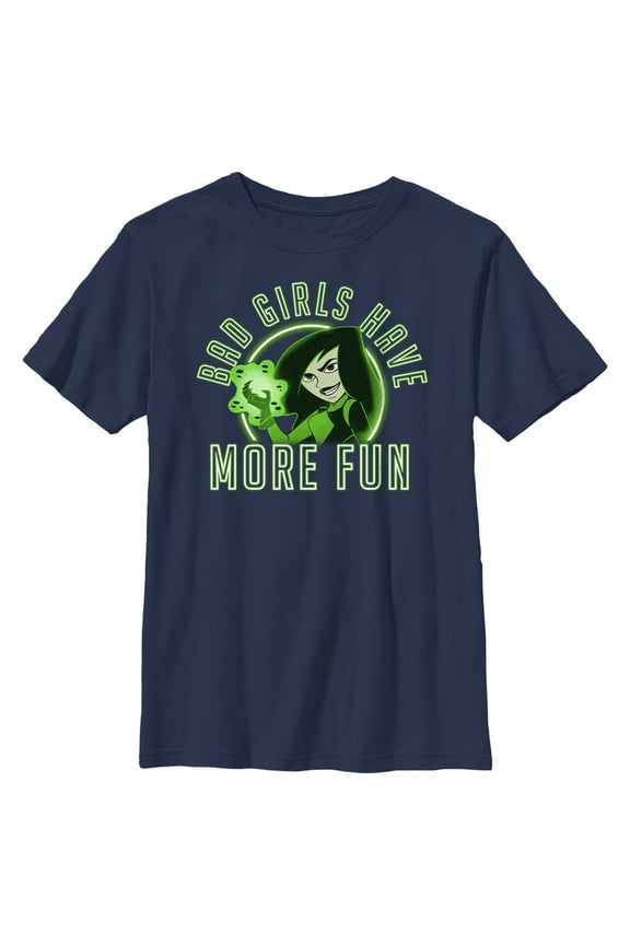 Boy's Kim Possible Neon Green Shego Graphic Tee Navy Blue Large
