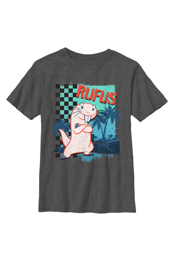 Boy's Kim Possible Retro Wave Rufus  Graphic Tee Charcoal Heather Medium