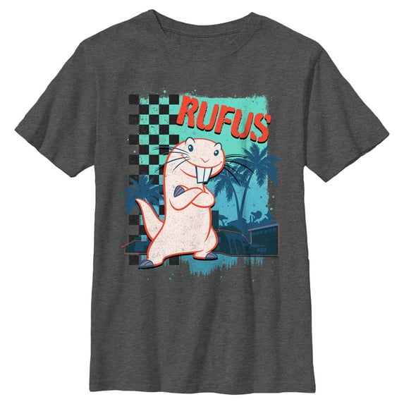 Boy's Kim Possible Retro Wave Rufus Graphic Tee Charcoal Heather Small