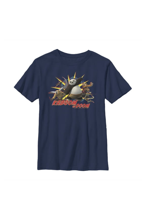 Boy's Kung Fu Panda Kaboom of Doom  Graphic Tee Navy Blue Small