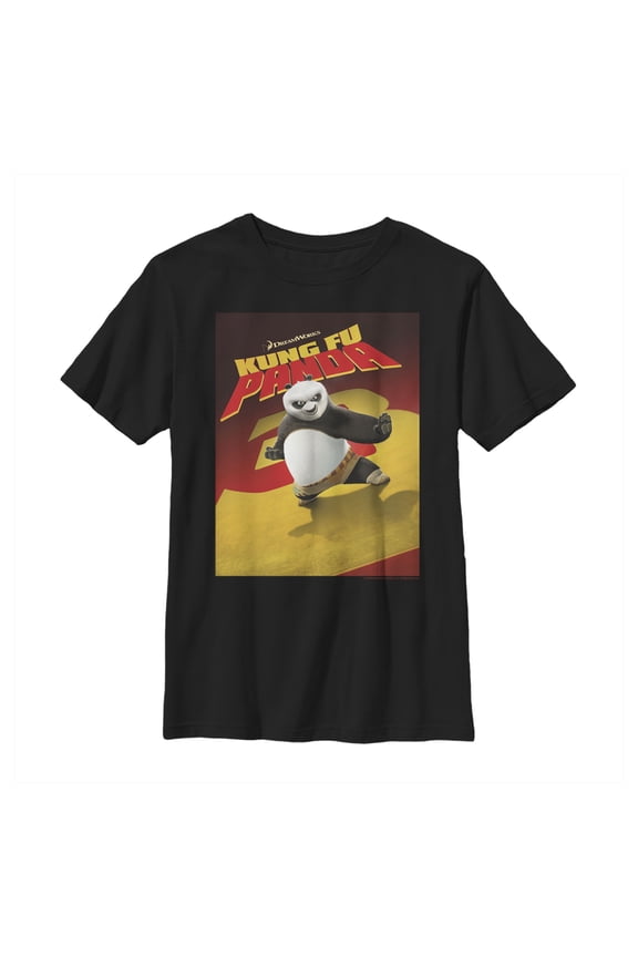Boy's Kung Fu Panda Movie Poster  Graphic Tee Black Large