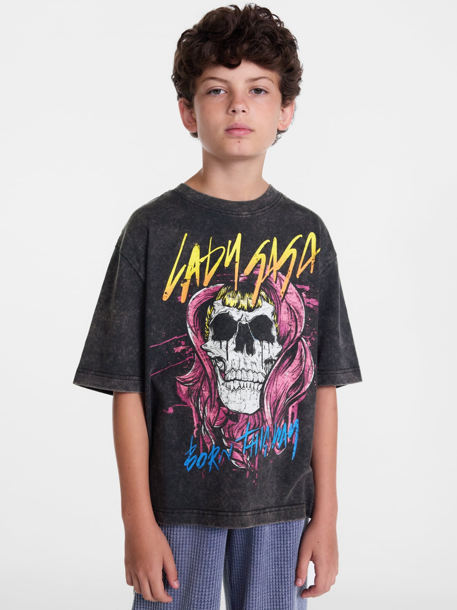Weekend Academy Boys Lady Gaga Garment Washed Graphic Tee with Short Sleeves, Sizes 4-18