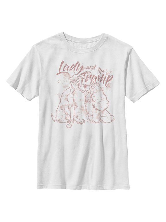 Boy's Lady and the Tramp Dog Kiss Outline Graphic Tee White Medium