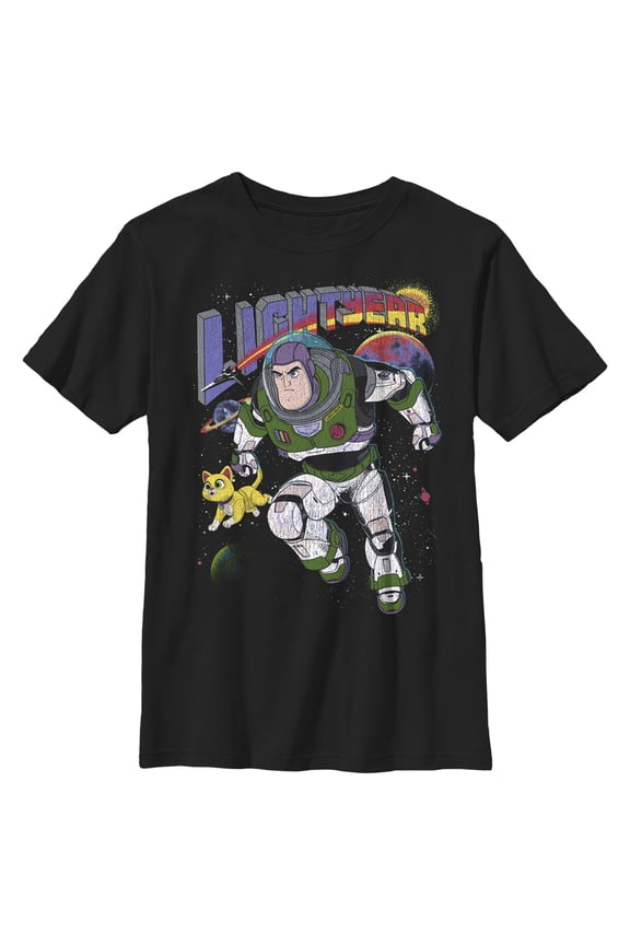 Boy's Lightyear Retro Distressed Buzz and Sox  Graphic Tee Black X Large