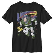 Boys Lightyear Retro Distressed Buzz and Sox Graphic Tee Black X Small