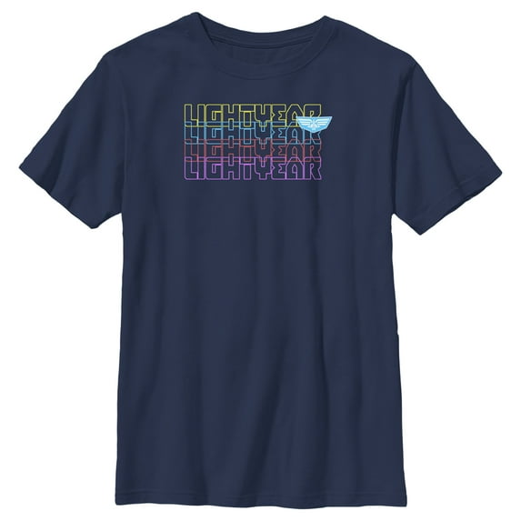 Boy's Lightyear Stacked Colorful Logo Graphic Tee Navy Blue Large