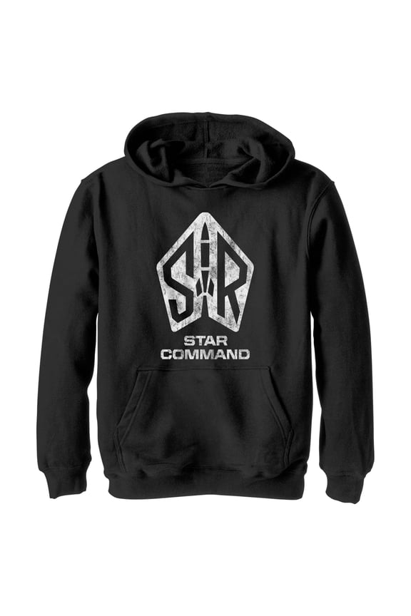 Boy's Lightyear Star Command Distressed Logo  Pull Over Hoodie Black Small