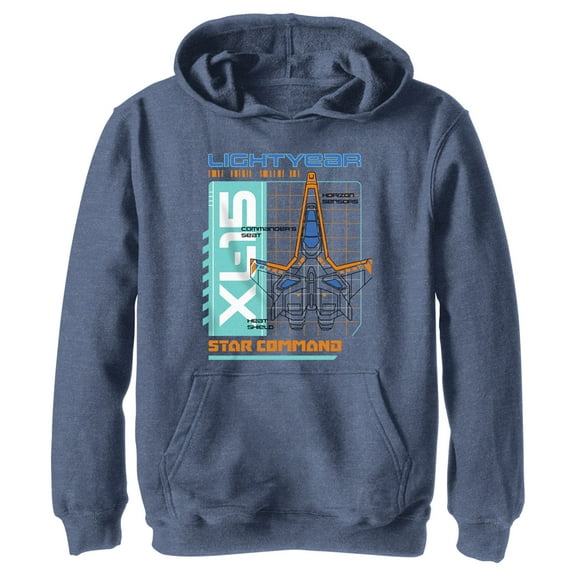 Boy's Lightyear XL-15 Spaceship Blueprints  Pull Over Hoodie Navy Blue Heather Small