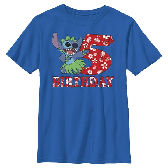 Boy's Lilo & Stitch 5th Birthday Hula Dance Graphic Tee Royal Blue Small