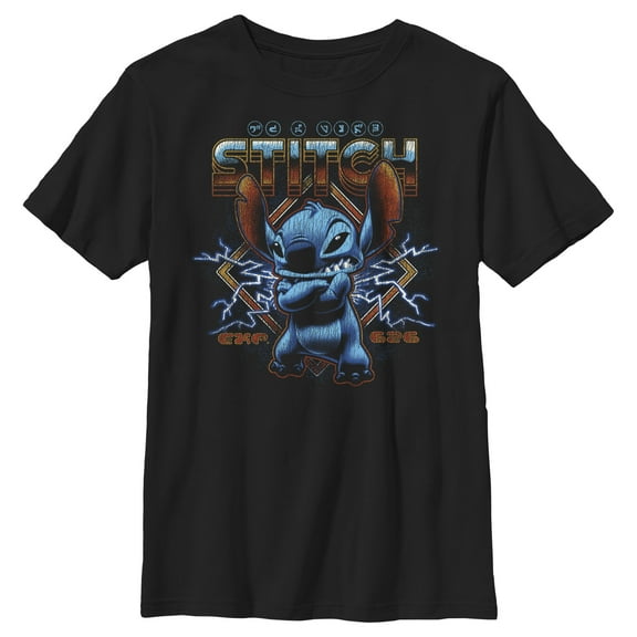 Boy's Lilo & Stitch 80s Rocker Stitch Graphic Tee Black Medium