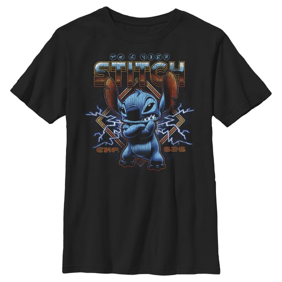 Boy's Lilo & Stitch 80s Rocker Stitch Graphic Tee Black X Large