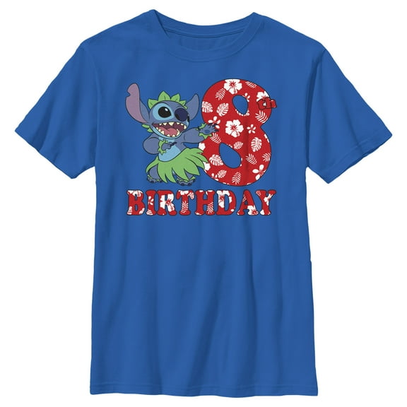 Boy's Lilo & Stitch 8th Birthday Hula Dance Graphic Tee Royal Blue Medium