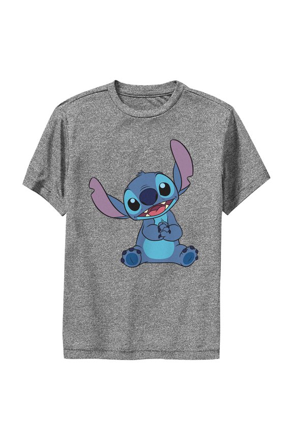 Boy's Lilo & Stitch Adorable Stitch Portrait  Performance Graphic Tee Charcoal Heather Small