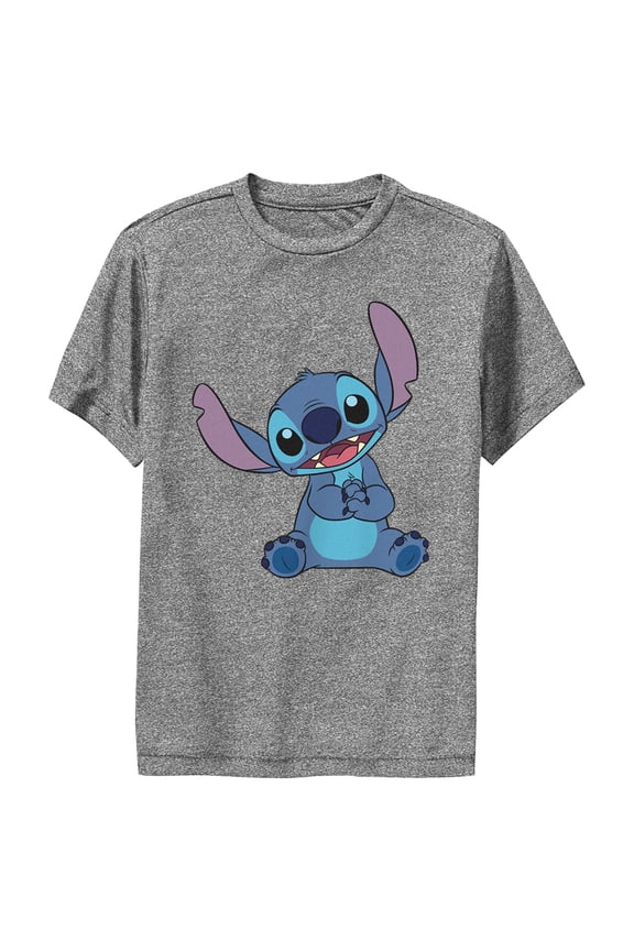 Boy's Lilo & Stitch Adorable Stitch Portrait Performance Graphic Tee Charcoal Heather X Large
