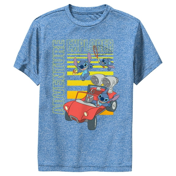 Boy's Lilo & Stitch Adventure Explorer Performance Graphic Tee Royal Blue Heather Medium