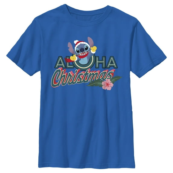 Boy's Lilo & Stitch Aloha Christmas Graphic Tee Royal Blue X Small