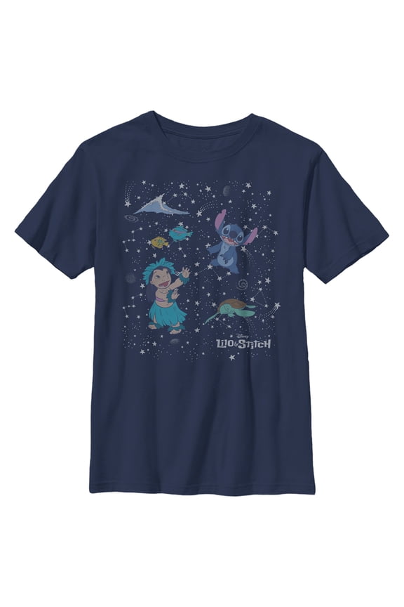 Boy's Lilo & Stitch Aloha From Space Graphic Tee Navy Blue Large
