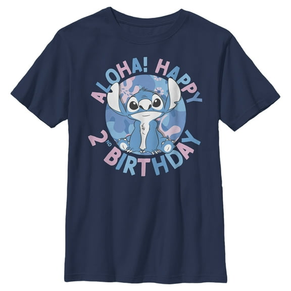 Boy's Lilo & Stitch Aloha! Happy 3rd Birthday Graphic Tee Navy Blue Large