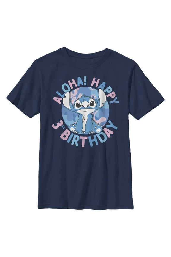 Boy's Lilo & Stitch Aloha! Happy 3rd Birthday Graphic Tee Navy Blue X Small