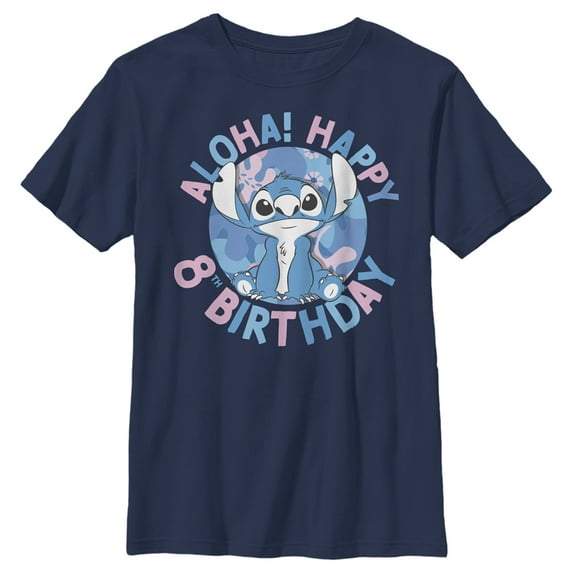 Boy's Lilo & Stitch Aloha! Happy 8th Birthday Graphic Tee Navy Blue X Small