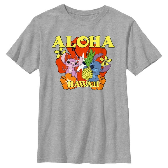 Boy's Lilo & Stitch Aloha Hawaii Angel and Stitch  Graphic Tee Athletic Heather Large