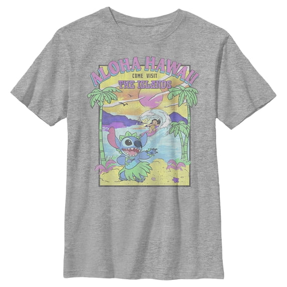 Boy's Lilo & Stitch Aloha Hawaii Come Visit the Islands Graphic Tee Athletic Heather Medium