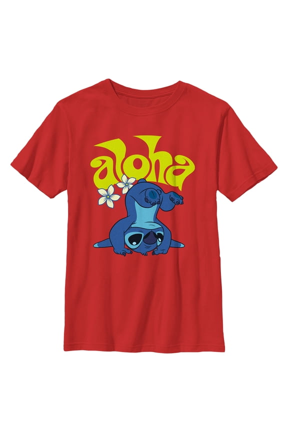 Boy's Lilo & Stitch Aloha Headstand Stitch Graphic Tee Red Small